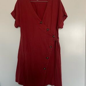 Chic Redish Burnt Orange Button-Down Mini Dress